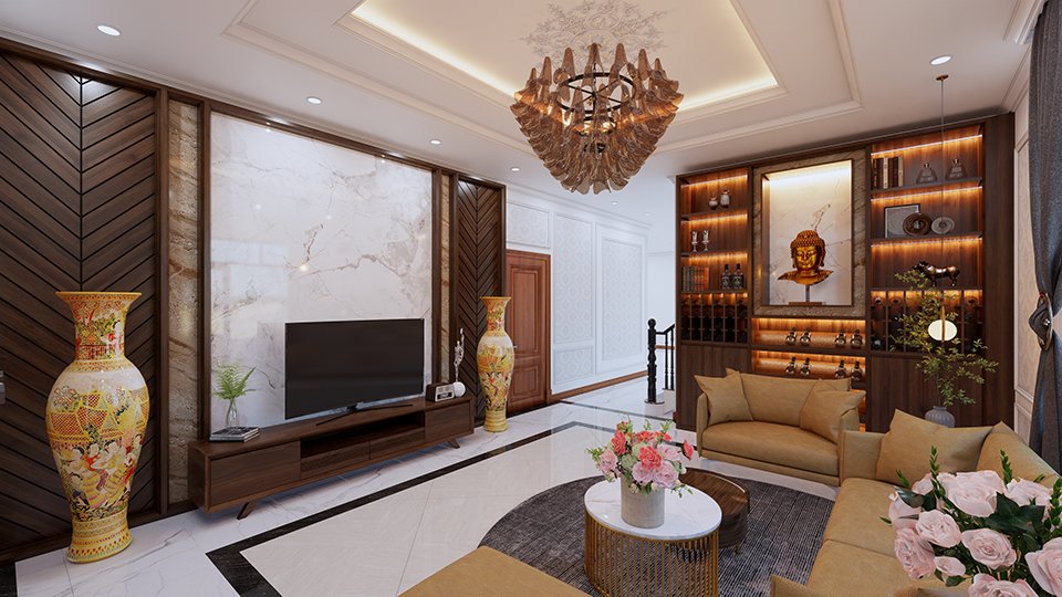 Thiết kế nội thất biệt thự tân cổ điển khu vực phòng khách 2