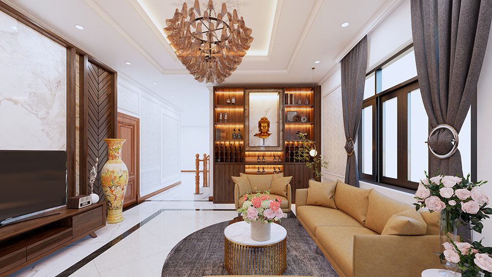 Thiết kế nội thất biệt thự tân cổ điển khu vực phòng khách 1