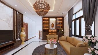 Thiết kế nội thất biệt thự tân cổ điển khu vực phòng khách sang trọng