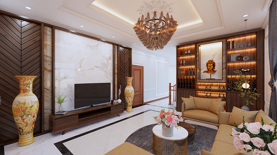 Thiết kế nội thất biệt thự tân cổ điển khu vực phòng khách 5