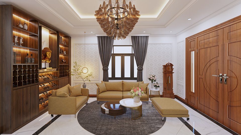 Thiết kế nội thất biệt thự tân cổ điển khu vực phòng khách 3